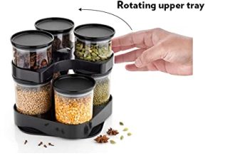 THEODORE Novel Brand Classic Jar With 360 Rotating Tray Spice Polycarbonate Plastic 600 ml, 300 Ml Airtight & Unbreakable Storage Of Spices, Pickle & Dry Fruits (7 Pieces) - Image 2