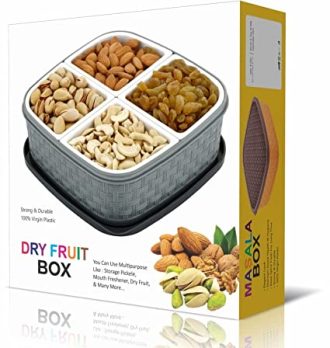 E-COSMOS Plastic Square 4 Sections Multipurpose Dry Fruit Dabba Box Set, Dry Fruit Box Set - Grey (Dry fruit Box - 4 in 1) - Image 3