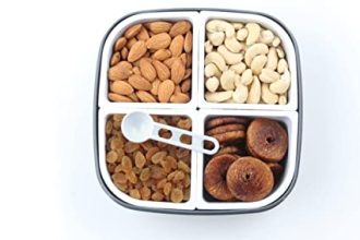 E-COSMOS Plastic Square 4 Sections Multipurpose Dry Fruit Dabba Box Set, Dry Fruit Box Set - Grey (Dry fruit Box - 4 in 1)