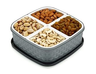 E-COSMOS Plastic Square 4 Sections Multipurpose Dry Fruit Dabba Box Set, Dry Fruit Box Set - Grey (Dry fruit Box - 4 in 1) - Image 2