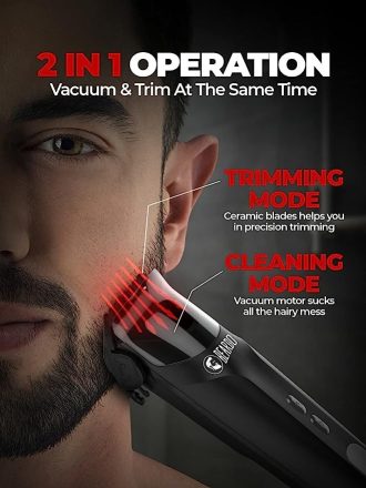 BEARDO Ninja-X Vacuum Trimmer for Men | Beard Trim & Clean 2-in-1 Trimmer with Vacuum Suction Mode | Ceramic Blades, LED display, 3 Limit Combs | No Mess Trimming - Image 2