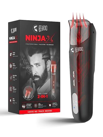 BEARDO Ninja-X Vacuum Trimmer for Men | Beard Trim & Clean 2-in-1 Trimmer with Vacuum Suction Mode | Ceramic Blades, LED display, 3 Limit Combs | No Mess Trimming