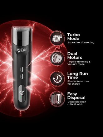 BEARDO Ninja-X Vacuum Trimmer for Men | Beard Trim & Clean 2-in-1 Trimmer with Vacuum Suction Mode | Ceramic Blades, LED display, 3 Limit Combs | No Mess Trimming - Image 5