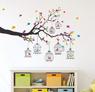 Solimo Wall Sticker for Living Room (Birdie House, Ideal Size on Wall - 133 cm x 90 cm), PVC Vinyl