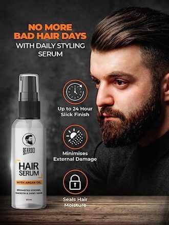 Beardo Hair Serum | Serum for men | Serum for hair smoothing | Argan Oil & Almond Oil | Adds Shine | Daily use| For All Hair Types | Frizz free hair | 50 ml - Image 3