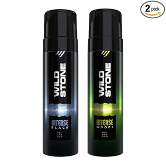 Wild Stone Intense Black and Woods No Gas Body Deodorants for Men, Long Lasting Deo, Pack of 2 (120ml each)