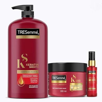 TRESemme Keratin Smooth Shampoo 1L + Mask 300ml + Serum 50ml Combo, With Keratin & Argan Oil for Straight, Shiny Hair - Nourishes Dry Hair & Controls Frizz, For Men & Women