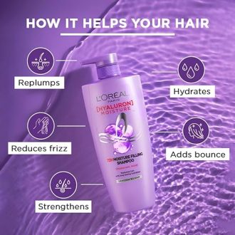 L'Oreal Paris Moisture Filling Shampoo, With Hyaluronic Acid, For Dry & Dehydrated Hair, Adds Shine & Bounce, Hyaluron Moisture 72H, 650ml - Image 3