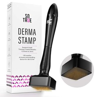 Sotrue Derma Stamp for Hair Growth | Titanium Coated Adjustable Needles 0.25mm to 3mm | 140 Microneedling Stamp for Skin Repair, Face, Hair & Beard Growth | Reduces Acne Scars | Safe & Effective To Use