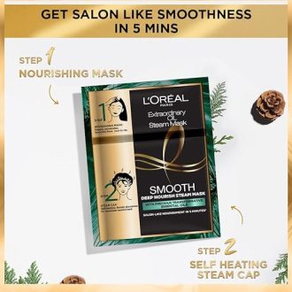 L'Oreal Paris Professional Nourishing Treatment, For Smooth & Straight Frizz-Free hair, Paraben Free, With Precious Essential Oils, Extraordinary Oil Smooth Steam Mask, 20ml + 40g