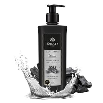 Yardley London Gentleman Classic Activated Charcoal Face and Body Wash For Men| Daily Bath Shower Gel With Germ Protection, Deep Cleansing, & Long-Lasting Fragrance of Jasmine, Musk, & Sandal| 250ml