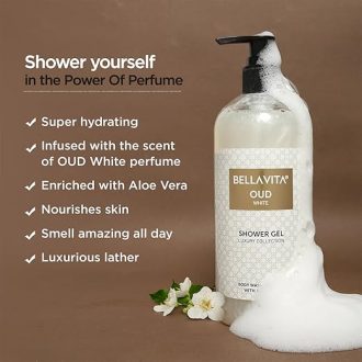 Bella Vita Luxury OUD WHITE Body Wash Refreshing Shower Gel for Deep Cleansing, Hydrating, Moisturising, Softer & Smoother Skin with Aloe Vera 500 ml - Image 2