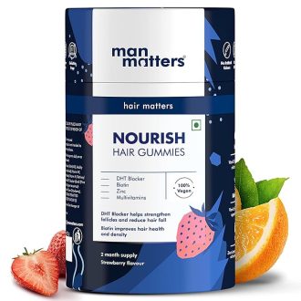 Man Matters Biotin Gummies For Hair & Skin | 60 Days Pack | With Biotin, Vitamin A, C, E, Zinc, Fibre & DHT Blocker | For Healthy & Strong Hair | Strawberry Flavour | 100% Vegan & Gut Friendly